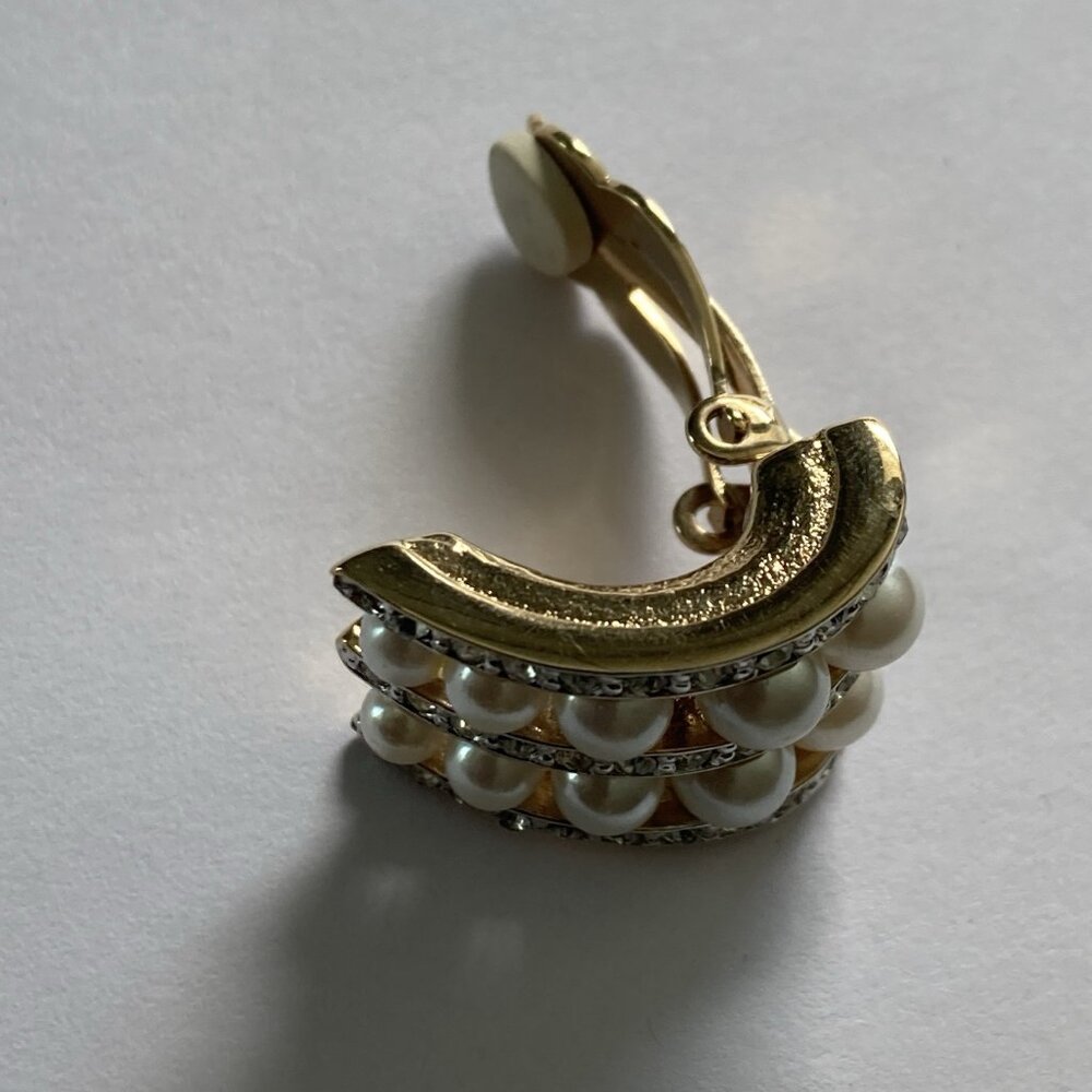 VTG Carolee Earrings Rhinestone Clip Statement Wedding Simulated Diamond Pearls - Picture 4 of 12